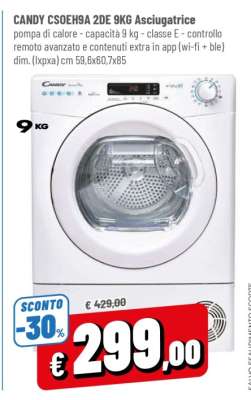 CANDY CSOEH9A 2DE 9KG Asciugatrice