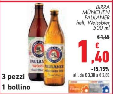 BIRRA MÜNCHEN PAULANER hell, Weissbier 500 ml