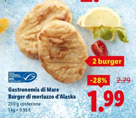 Gastronomia di Mare Burger di merluzzo d'Alaska