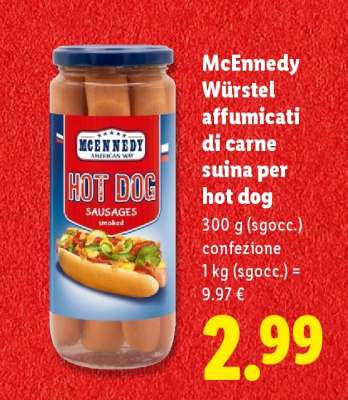 Mcennedy Würstel affumicati di carne suina per hot dog