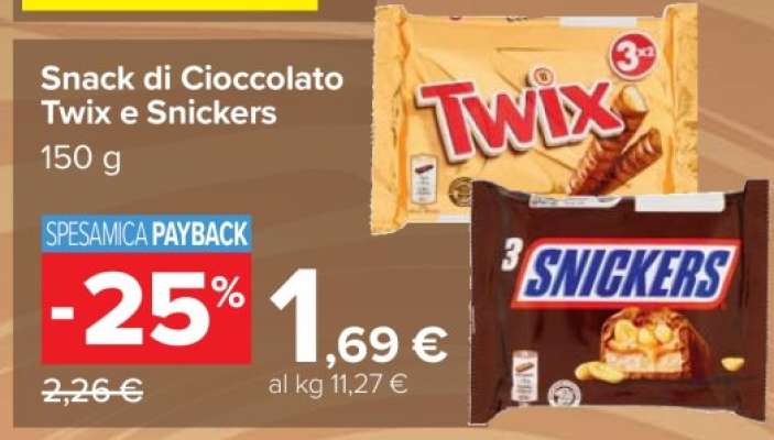 Snack di Cioccolato Twix e Snickers