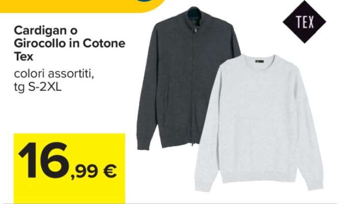 Cardigan o Girocollo in Cotone Tex