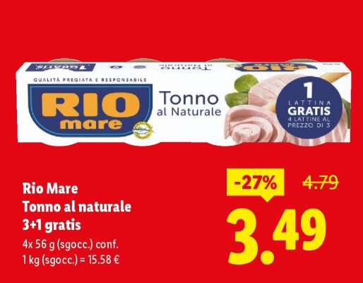 Rio Mare Tonno al naturale 3+1 gratis