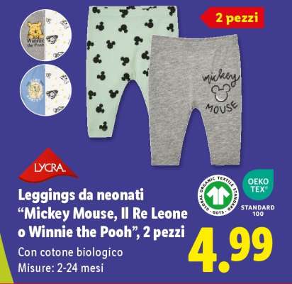 Leggings da neonati "Mickey Mouse, Il Re Leone o Winnie the Pooh", 2 pezzi