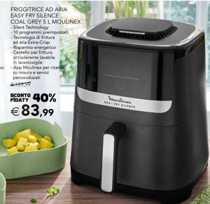 FRIGGITRICE AD ARIA EASY FRY SILENCE COAL GREY 5 L MOULINEX