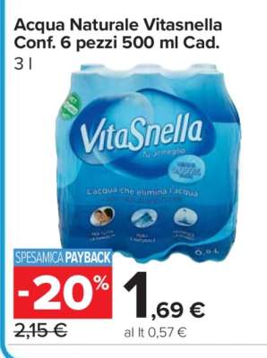 Acqua Naturale Vitasnella Conf. 6 pezzi 500 ml Cad.