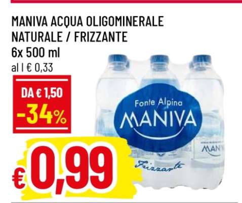 MANIVA ACQUA OLIGOMINERALE NATURALE / FRIZZANTE