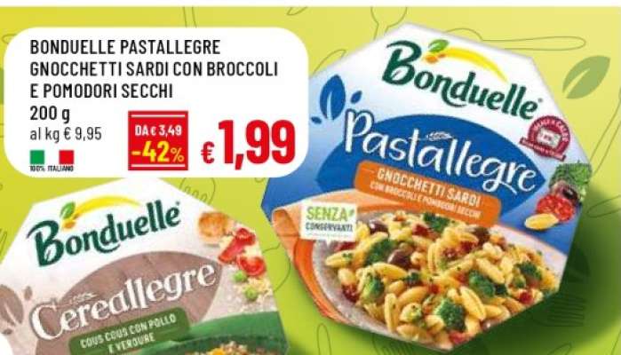 BONDUELLE PASTALLEGRE GNOCCHETTI SARDI CON BROCCOLI E POMODORI SECCHI