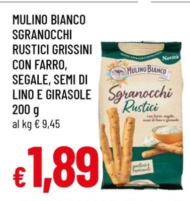MULINO BIANCO SGRANOCCHI RUSTICI GRISSINI CON FARRO, SEGALE, SEMI DI LINO E GIRASOLE