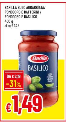 BARILLA SUGO ARRABBIATA/POMODORO E DATTERINI / POMODORO E BASILICO