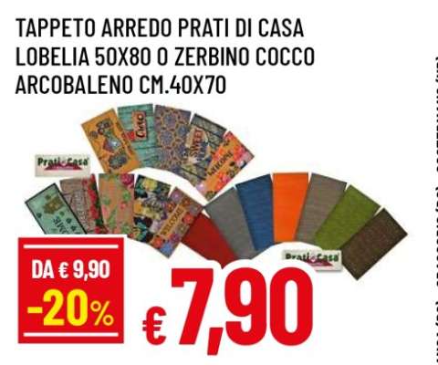 TAPPETO ARREDO PRATI DI CASA LOBELIA 50X80 O ZERBINO COCCO ARCOBALENO CM.40X70