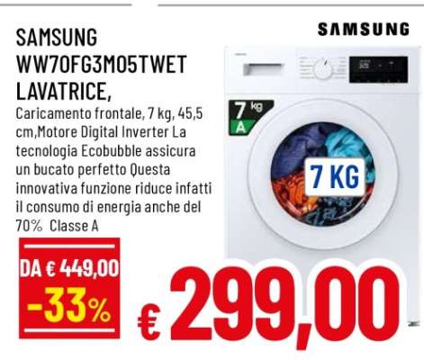SAMSUNG WW70FG3M05TWET LAVATRICE
