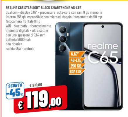 REALME C65 STARLIGHT BLACK SMARTPHONE 4G-LTE