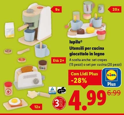 lupilu® Utensili per cucina giocattolo in legno