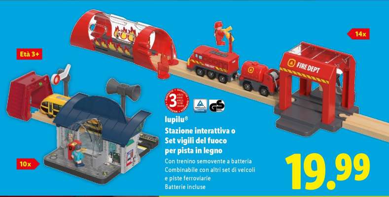 lupilu® Stazione interattiva o Set vigili del fuoco per pista in legno