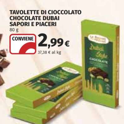TAVOLETTE DI CIOCCOLATO CHOCOLATE DUBAI SAPORI E PIACERI