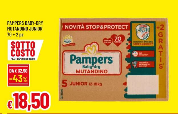 PAMPERS BABY-DRY MUTANDINO JUNIOR 70 + 2 pz