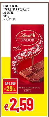 LINDT LINDOR TAVOLETTA CIOCCOLATO AL LATTE