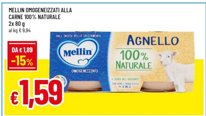MELLIN OMOGENEIZZATI ALLA CARNE 100% NATURALE