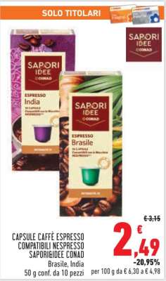 Capsule Caffè Espresso Compatibili Nespresso Saporidee Conad