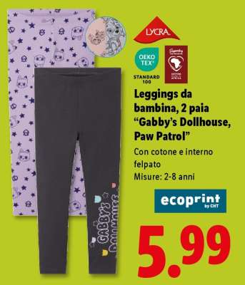 Leggings da bambina, 2 paia "Gabby's Dollhouse, Paw Patrol"