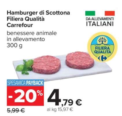 Hamburger di Scottona Filiera Qualità Carrefour