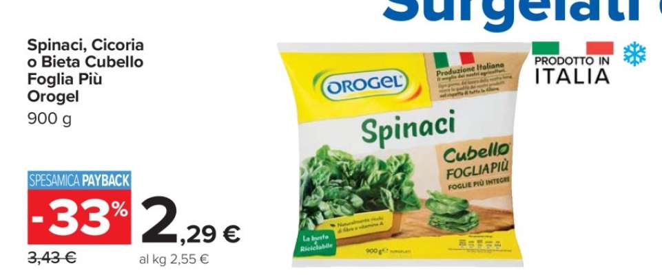 Spinaci, Cicoria o Bieta Cubello Foglia Più Orogel