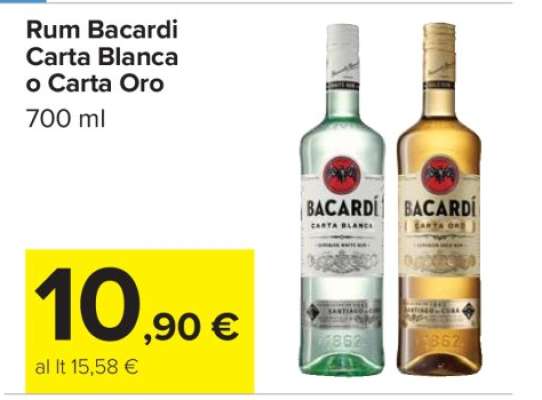 Rum Bacardi Carta Blanca o Carta Oro