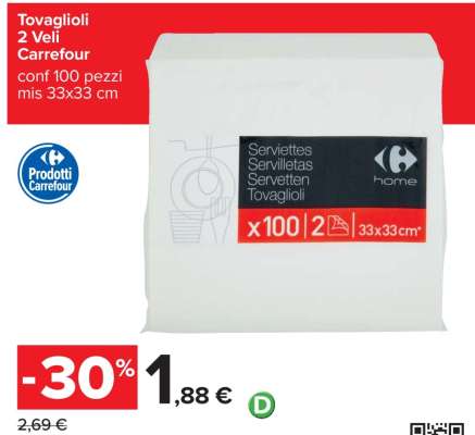 Tovaglioli 2 Veli Carrefour