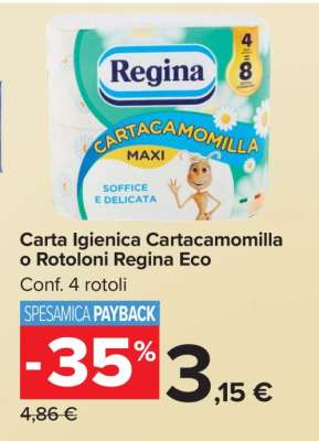 Carta Igienica Cartacamomilla o Rotoloni Regina Eco