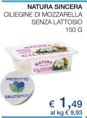 NATURA SINCERA CILIEGINE DI MOZZARELLA SENZA LATTOSIO
