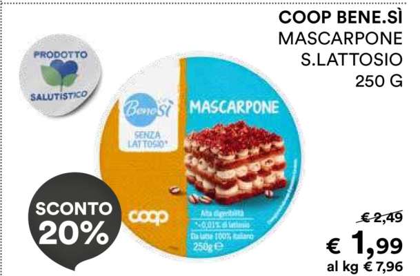 COOP BENE.SÌ MASCARPONE S.LATTOSIO 250 G