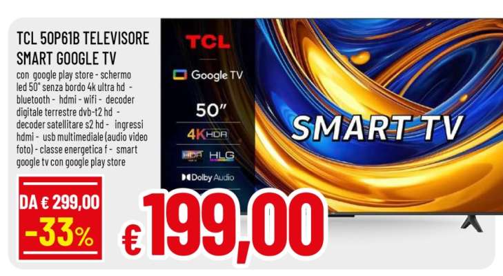 TCL 50P61B TELEVISORE SMART GOOGLE TV