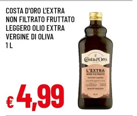 Costa d'Oro L'Extra Non Filtrato Fruttato Leggero Olio Extra Vergine di Oliva