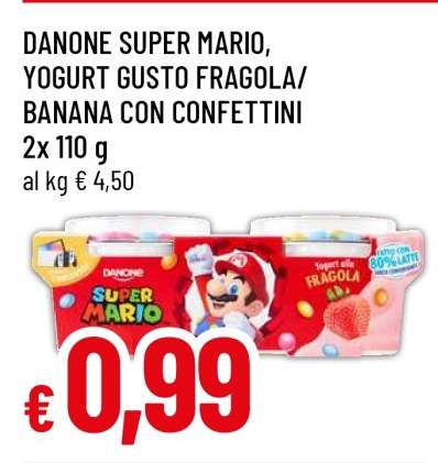 DANONE SUPER MARIO, YOGURT GUSTO FRAGOLA/BANANA CON CONFETTINI