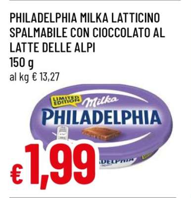 PHILADELPHIA MILKA LATTICINO SPALMABILE CON CIOCCOLATO AL LATTE DELLE ALPI