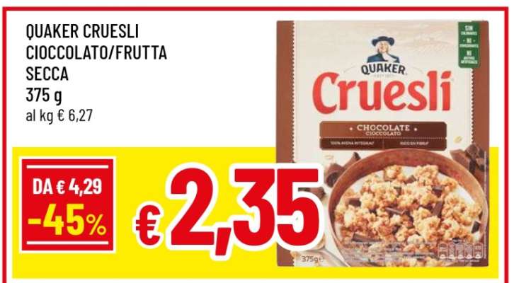 QUAKER CRUESLI CIOCCOLATO/FRUTTA SECCA