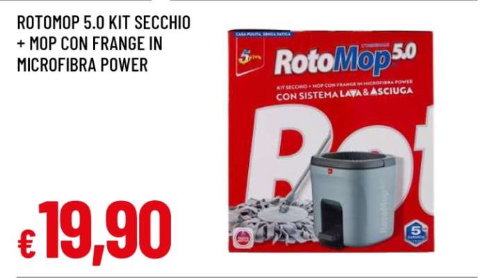 ROTOMOP 5.0 KIT SECCHIO + MOP CON FRANGE IN MICROFIBRA POWER