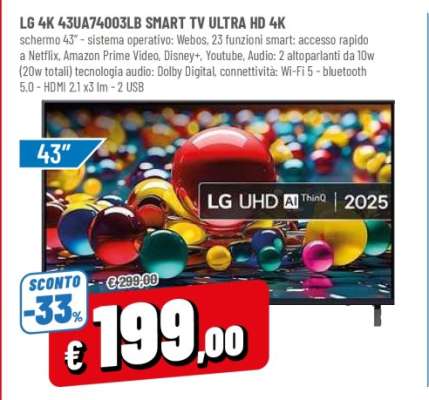 LG 4K 43U7A74003LB SMART TV ULTRA HD 4K