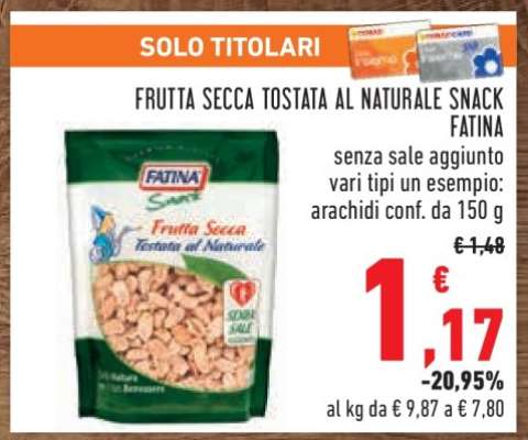 FRUTTA SECCA TOSTATA AL NATURALE SNACK FATINA