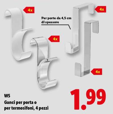 W5 Ganci per porta o per termosifoni, 4 pezzi