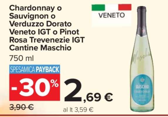 Chardonnay o Sauvignon o Verduzzo Dorato Veneto IGT o Pinot Rosa Trevenezie IGT Cantine Maschio