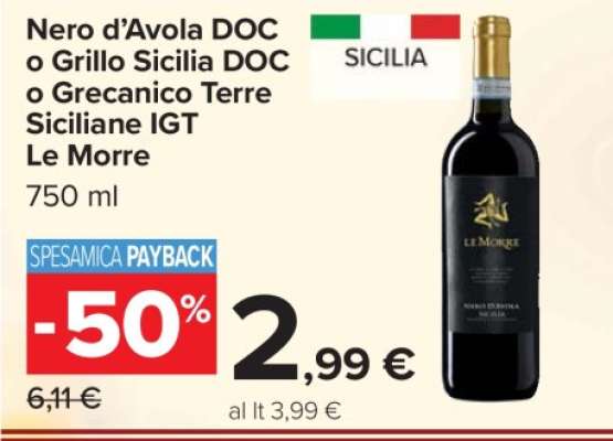 Nero d’Avola DOC o Grillo Sicilia DOC o Grecanico Terre Siciliane IGT Le Morre