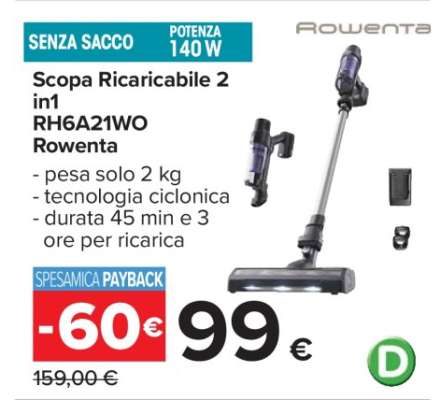 Scopa Ricaricabile 2 in1 RH6A21WO Rowenta