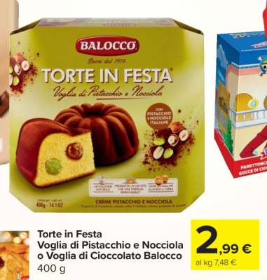 Torte in Festa Voglia di Pistacchio e Nocciola o Voglia di Cioccolato Balocco