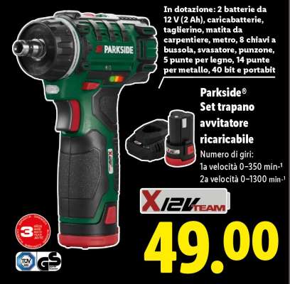 PARKSIDE Set trapano avvitatore ricaricabile