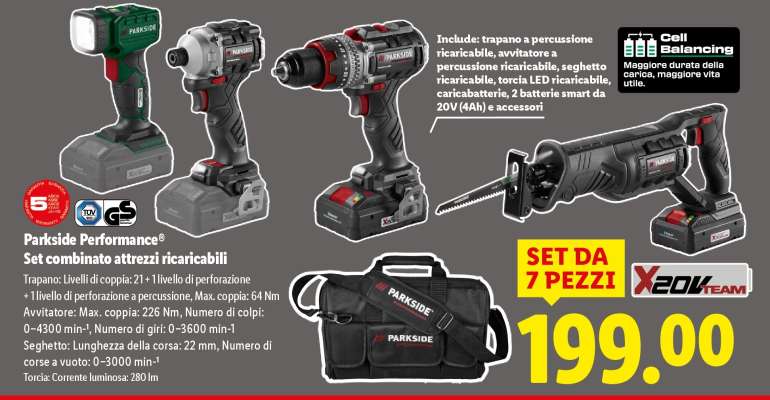 Parkside Performance® Set combinato attrezzi ricaricabili