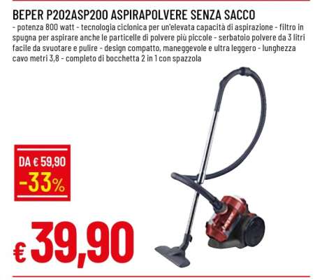 BEPER P202ASP200 ASPIRAPOLVERE SENZA SACCO