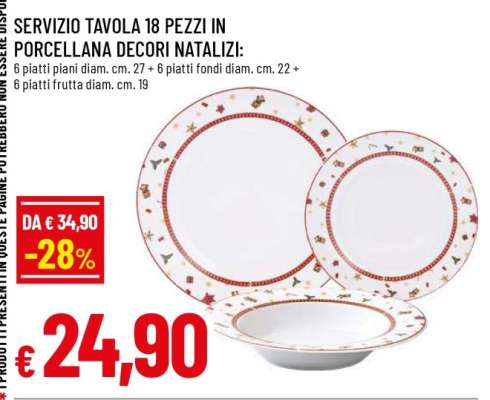 SERVIZIO TAVOLA 18 PEZZI IN PORCELLANA DECORI NATALIZI