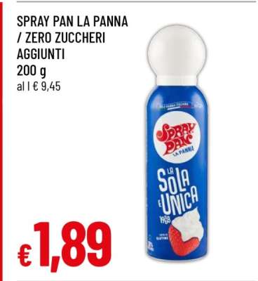 Spray Pan La Panna Zero Zuccheri Aggiunti
